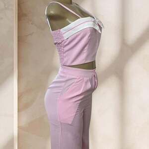 Pink Two Piece Set – Crop Top & High Waisted Pants Soft Girl Chic Outfit ✧ M